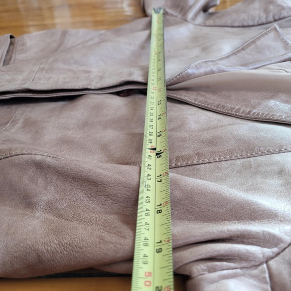 Akoury Vintage Tan Genuine Leather Button Blazer Jacket - Picture 7 of 14